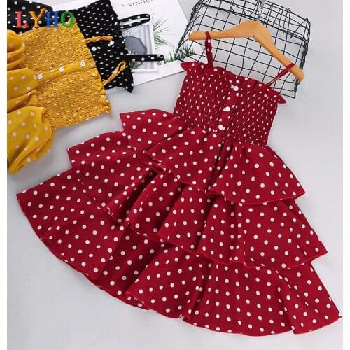 2021 Summer Toddler Girl Dresses Sleeveless Tiered Princess Dress Girls Suspender Dot Pattern Skirt Baby Clothes Kids Outfits