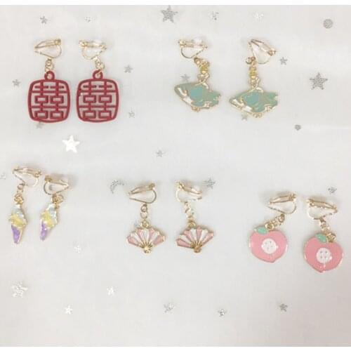 Cute Clip On Earrings Kids Cute Cartoon Fashion Enamel Ear No Piercing Ear Rings For Children Gift Jewelry Korean Ear Clip