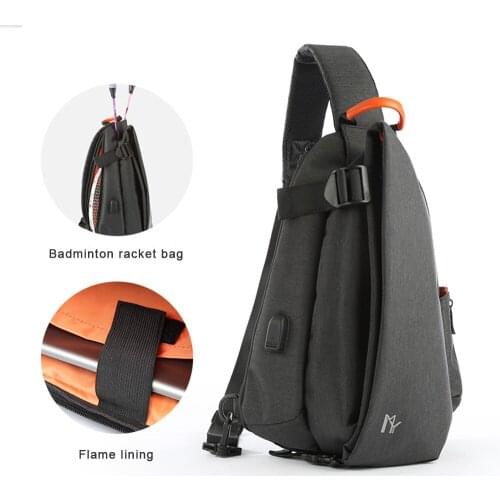 Fashion man Crossbody Bags USB Charging Chest Pack Short Trip Messengers Bag Water Repellent Shoulder Bag