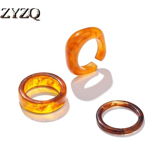 ZYZQ Vintage Transparent Resin Acrylic Rings Set For Women Girl Green Geometric Square Round Rings Jewelry 2021
