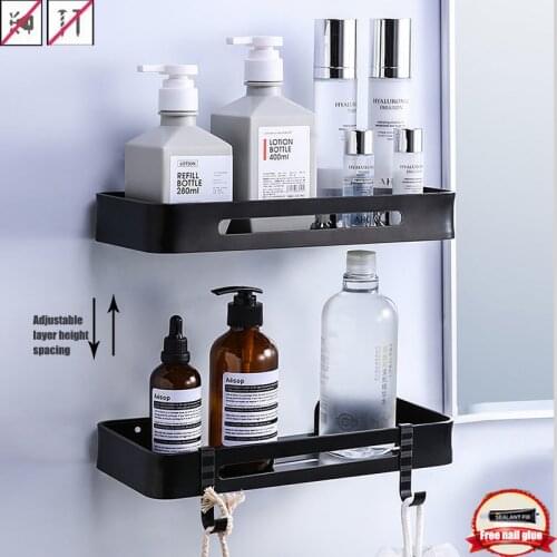 Bathroom Shelf Wall Shelf Organizer Shower Storage Rack Square Black Corner Aluminum Toilet Shampoo Holder Bathroom Accessories