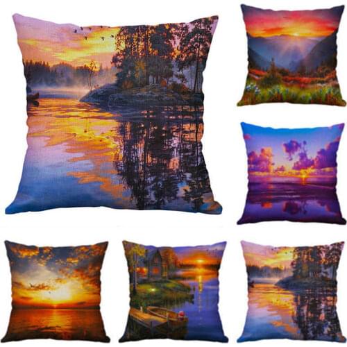 Cotton Linen pillow Sunset 18" Cover Cushion Case Pillow Home Scenery Decor Sofa Waist Covers pillow