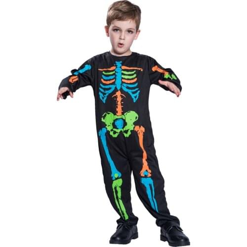 Holiday party stage show childrens halloween day party costume cute color full bone skull jumpsuit