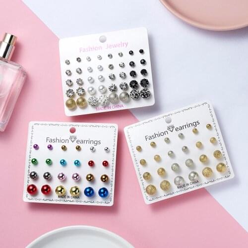 Rinhoo Women Fashion Stud Earrings Set Transparent Zircon Balls Love Flowers Earrings Imulated Pearl Earrings Jewelry