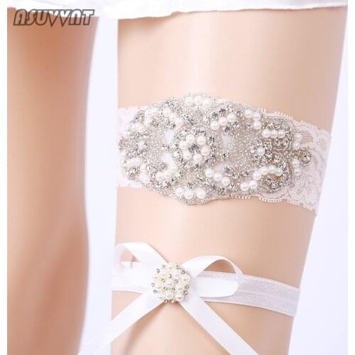 Wedding Garter For Bride Women Garter Noble Rhinestone Lace Leg Ring White Sexy Pearl Garters Thigh Ring Bridal Gift For Girl