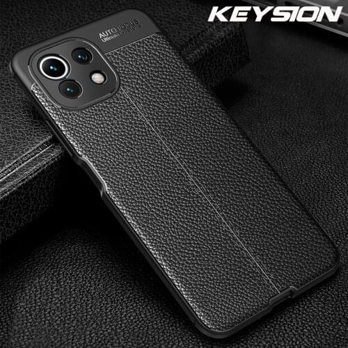 KEYSION Shockproof Case for Xiaomi Mi 11 Lite 11i leather texture soft silicone Phone Back Cover for Xiaomi Mi 10 Lite 10T 10S