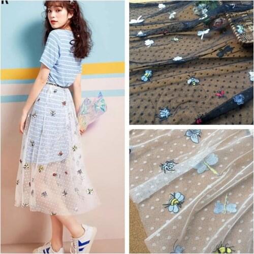 High-quality exquisite mesh insect embroidery dot mesh lace fabric DIY clothing skirt accessories