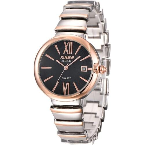 XINEW Hot Sale Women Fashion Watches Stainless Steel Band Date Calendar Casual Quartz Watch Relogio Feminino Marca Original Luxo