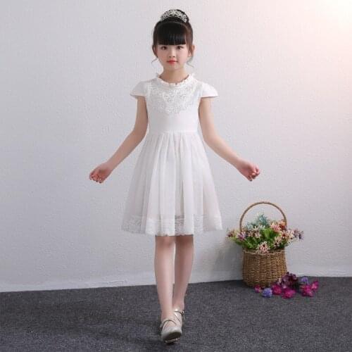 YULUOSHA Flower Girls Dresses for Party and Wedding O-Neck Beading Lace Tiered Dress Elegant White Tulle Flower Girl Dress