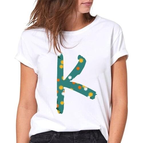 T-shirt Women harajuku 26 Alphabet Ladies T shirts Alphabet K Print Casual Female Tee Tops White Short Sleeve tee shirt femme