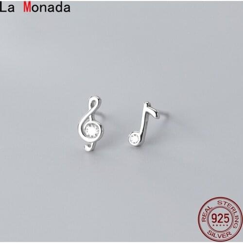 La Monada Women Stud Earrings Korean 925 Sterling Silver Earrings For Women Jewelry Asymmetrical Music Notes Womens Earrings