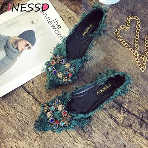 Women Elegant Flats Shoes Bow Rhinestone Casual Shoes Female 2019 Autumn Pointed Closed Toe Flats Slip On Women Shoes Size Party