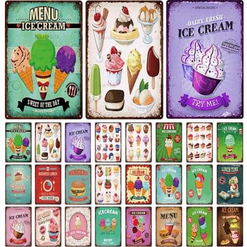 Hamburger Tin Sign Club Poster Ice Cream Cake Style Metal Plaques Kitchen Coffee Dessert Shop Decoration Wall Art Metal Painting