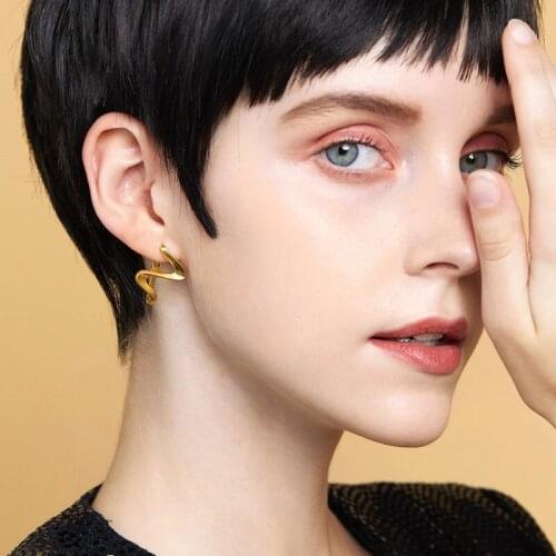 WTLTC Gold Color Wavy Shaped Hoop Earrings for Women Modern Irregular Hoops Earrings New Design Geometrical Earrings 2.1cm *2cm