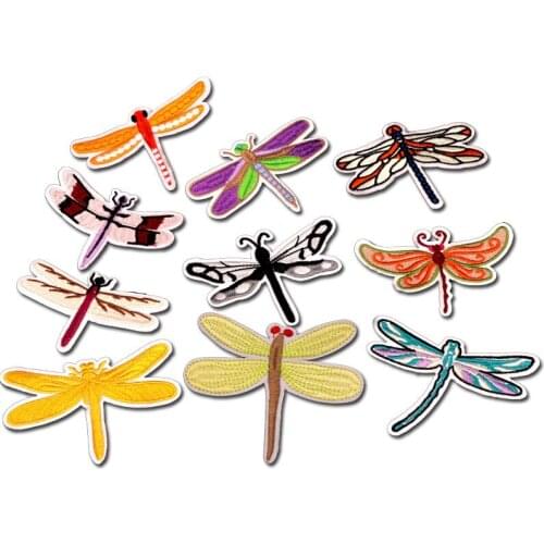 50pcs/lot Embroidery Patch Dragonfly Black White Color Clothing Decoration Sewing Accessories Diy Iron Heat Transfer Applique