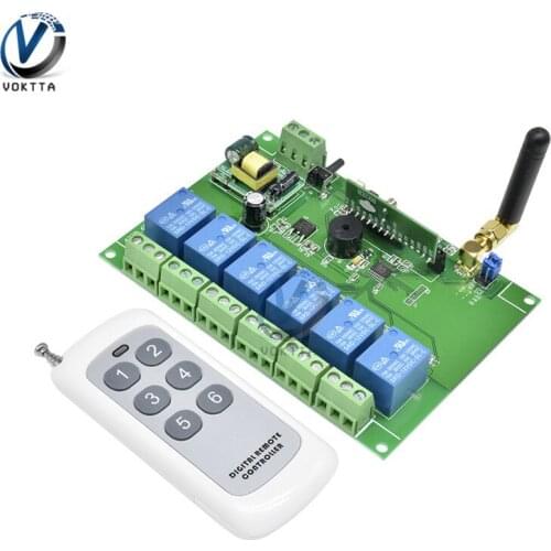 6 Channel Relay Module with Remote Control 110-240V RF Receiver 433MHz Remote Channel Control Switch Relay Board Module