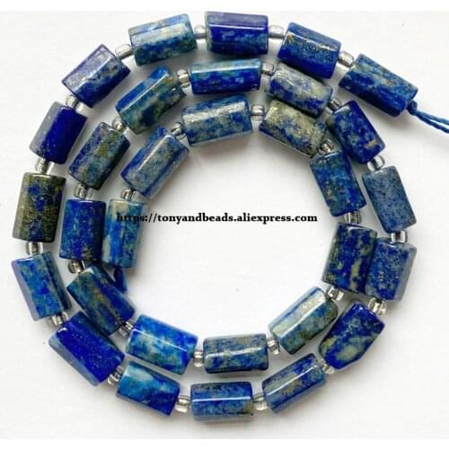 7'' Natural Faceted Lapis Lazuli Cylinder Spacer Stone Beads For Jewelry DIY Making