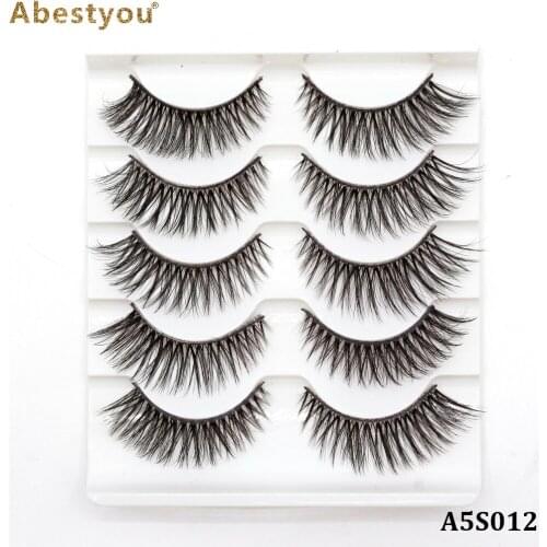 Abestyou 5pairs 3D Mink False Eyelashes Reusable Natural Thick Lashes Handmade Soft Eyelashes Makeup Eyelashes Extension