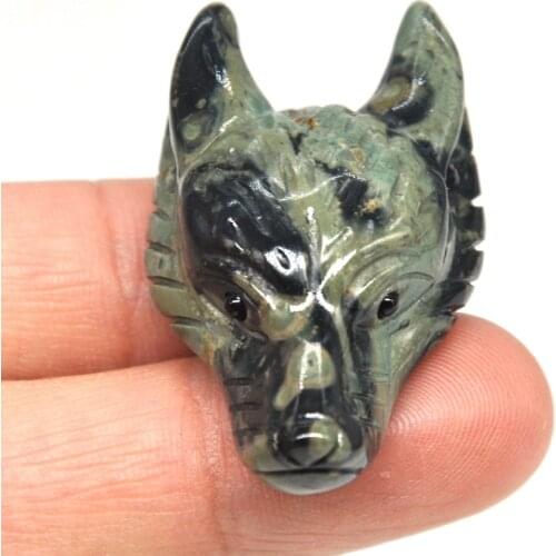 1.5" Wolf Head Pendant Kambaba Jasper Natural Stone Carved Animal Necklace Accessories Healing Crystal Wicca Reiki Ornament