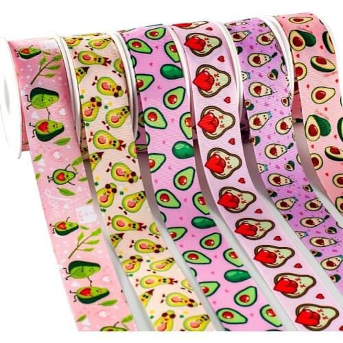 Avocado Cartoon Fruit Grosgrain Satin Ribbon Printed for DIY Headwear Gift Hair Bows 10yadrs
