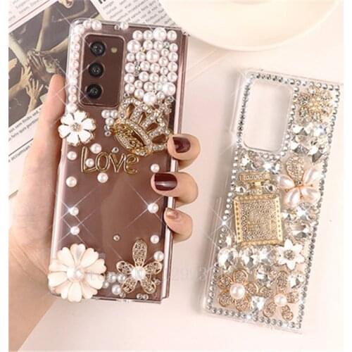 DIY Flower Crown Perfume Bottle Full Bling Crystal Diamond Case Cover For Samsung Galaxy Z Flip Z Fold 2 3 W21 5G Fashion Fundas