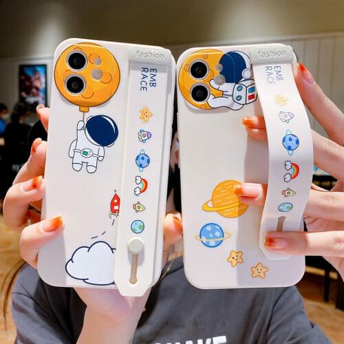 SoCouple Astronaut spaceship Wrist strap Soft tpu case for iphone 12 Pro Max 12 mini X XR XS 11 Pro Max 7 8 plus SE holder cover