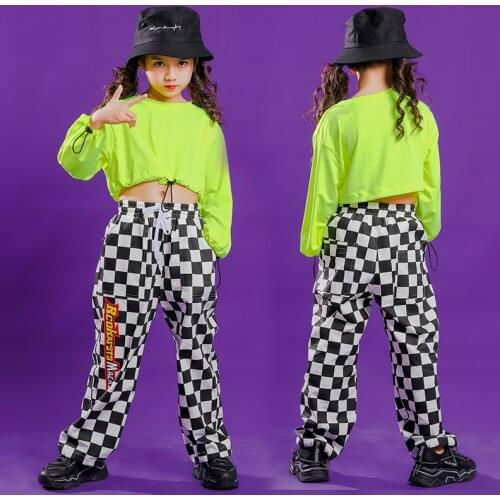 Kids Carnival Hip Hop Clothing Loose Sweatshirt Crop Tops T Shirt Casual Pants for Girl Jazz Dance Costume Clothes wear