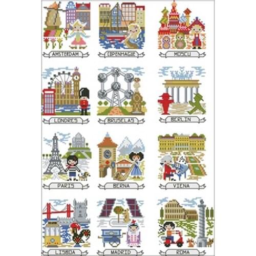 European travel map patterns Counted Cross Stitch 11CT 14CT 18CT DIY Chinese Cross Stitch Kits Embroidery Needlework Sets