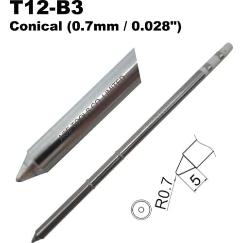 T12-B3 Conical 0.7mm Soldering Tip for HAKKO FX-951 FX-950 FX-952 FX-9501 FM-2028 FM2027 Pencil Iron Bit Nozzle Replacement