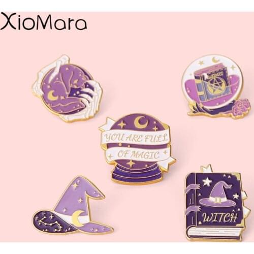 Gothic Magic Book Enamel Pins Wizard WitchS Crystal Ball A Spell Brooch For Women Punk Bag Clothes Lapel Pin Badge Jewelry Gift