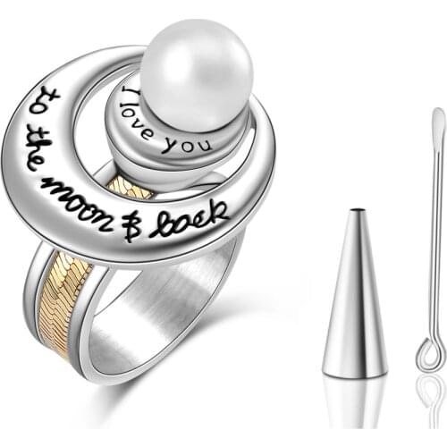 I Love You To the Moon And Back Cremation Urn Rings Ashes Moon Keepsake Jewelry 17/18/19/20# For Human/Pet Dropshipping