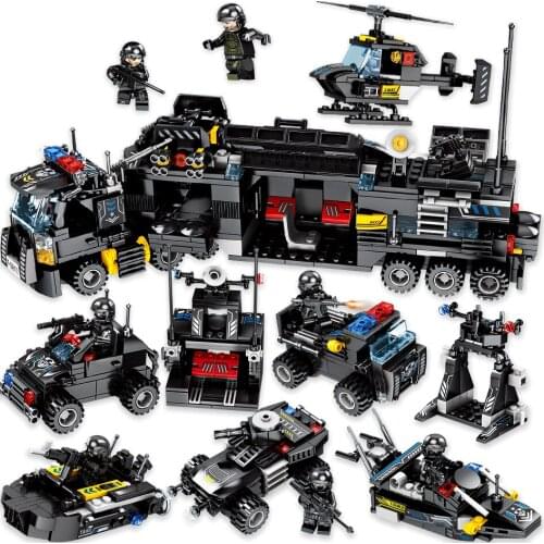 Toys 695PCS 8in1 Military command Truck SWAT Soldiers Building Blocks For Children Compatible Police DIY Bricks Drop