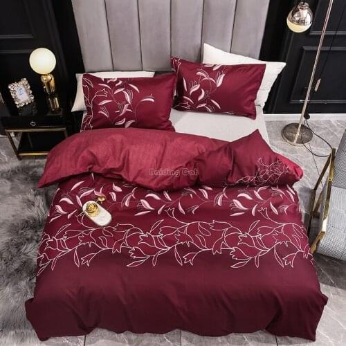 New Arrival Wine Red Floral Print Bedding Set 2/3pcs Luxury Duvet Cover Set Twin Full Queen King Soft Quilt Comforter Cover Sets