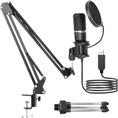 USB Microphone Studio Podcasting Streaming Condenser Recording Microphone for PC Computer Gaming Karaoke Mic Stand Pop Filter
