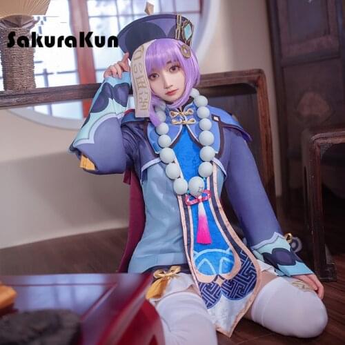 Genshin Impact Qiqi Cosplay Costume Zombie Purple Outfit Qiqi Game Dress Full Set for Women