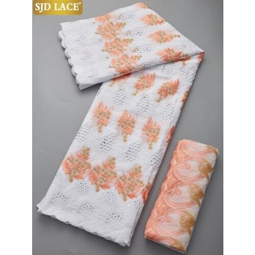 SJD LACE African Lace Fabric With Headcloth High Quality Swiss Voile Lace Small Holes Dubai Laces 5Yards+2Yards For WeddingA1929
