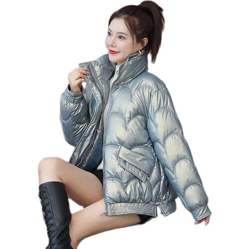 Women Winter Jackets 2021 Bread Service New Parkas Korean Version Loose Short Thick Shiny Fashion Feminine Coat