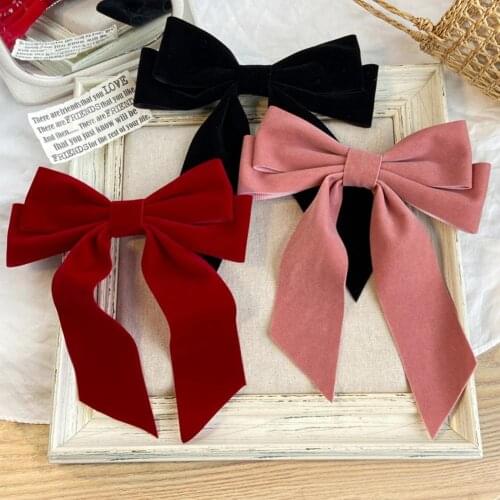 Sweet Durable Lovely Women Hair Pin Anti Slip Solid Color Velvet Large Bow Duckbill Clip Hairgrip Barrette Dating Casual Wear