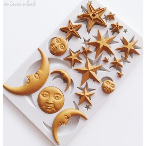 Minsunbak Cake Tools Moon Star Fondant Silicone Mold DIY Chocolate Gumpaste Baking Tools Sugarcraft