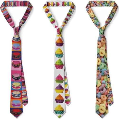 Funny Dessert Printed Mens Ties Fashion Casual 8cm Slim Neck Ties for Men Festival Party Wedding Accessories Business Ties