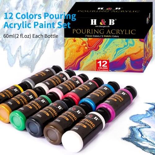 12 Colors Pouring Acrylic Paint Set 60ml/2 fl.oz Each Bottle Non Toxic Art Paints Supplies for Artist Painter Painting
