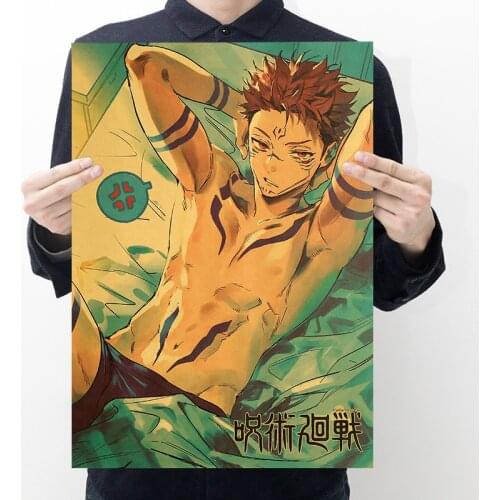 New Jujutsu Kaisen Wall Stickers Vintage Retro Anime Posters Teens Dormitory Decoration Painting Home Boy Room Decor Pictures