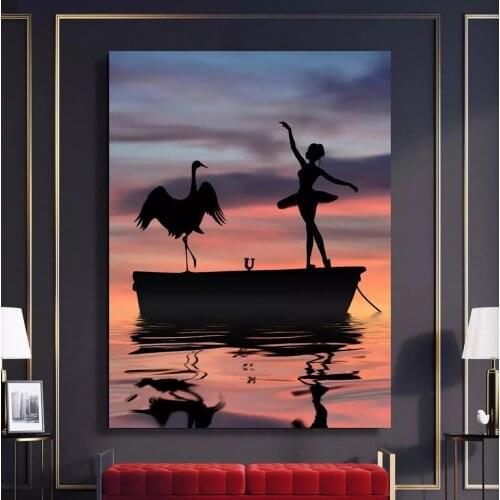 Canvas Wall Art HD Goose And Maiden On The Lake Prints Posters Home Decoration Painting For Bedroom Modular Pictures No Frame