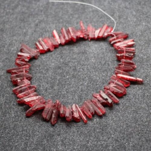 Approx 70pcs per strand Red Crystal Quartz Point Pendant Drilled Stick Gem Stone Beads Crystal Necklace Jewelry