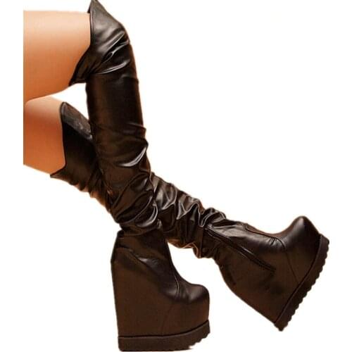 Autumn and winter new boots, skinny legs, wedges, waterproof platform, high boots, over the knee boots