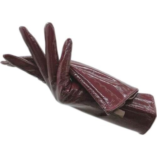 Gloves winter ladies wrist fashion new sheepskin patent leather bright leather gloves arm sleeves leather driving riding wine re