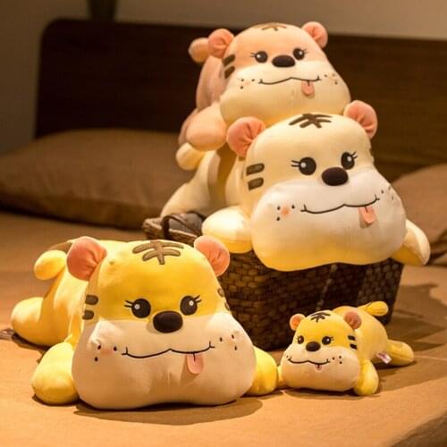 35/50/60/75cm Cute Happy Tiger Plush Toy Soft Cartoon Animal Pillow Lying Tiger Doll for Kids Baby Children Birthday Gift