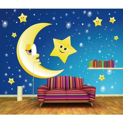 Custom 3D murals,Cute cartoon stars moon wallpaper papel de parede, living room sofa TV wall children room wallpaper for wall