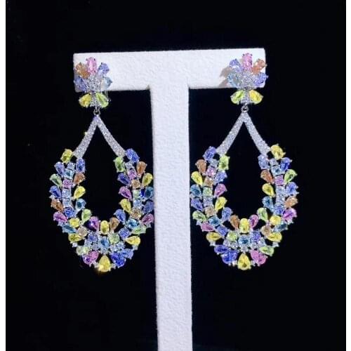 Multi color cubic zircon earring 925 sterling silver with cubic zircon blingbling party earring wedding fashion
