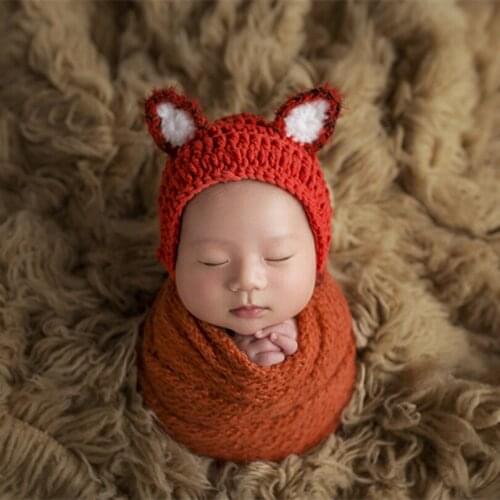 Newborn Animal Hat Photo Props Knit Newborn Fox Bonnet Baby Girl Cap Infant Bonnet photography Props